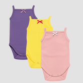 Pamučni bodići na bretele Set od 3 - Lila, Žuta, Kajsija