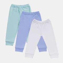 Pamučne pantalonice bez stopice - Set od 3 Aqva - Svetlo plava - Bela