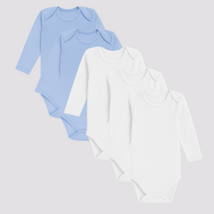 Pamučni bodići za bebe dugi rukav set od 5 za dečake
