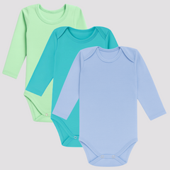 Pamučni bodići za bebe dugi rukav set od 3 - Mint, Tirkiz, Plava