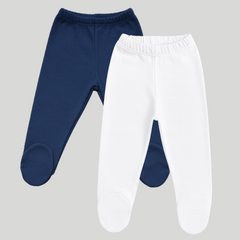 Pamučne pantalonice sa stopicom set od 2 Teget - Bela