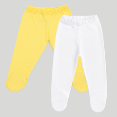 Pamučne pantalonice sa stopicom set od 2 Žuta - Bela