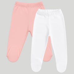 Pamučne pantalonice sa stopicom set od 2 Bela - Kajsija