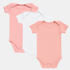 Pamučni bodići kratak rukav Set od 3 - Puder, Bela , Kajsija