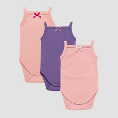 Pamučni bodići na bretele Set od 3 - Kajsija, Lila, Puder