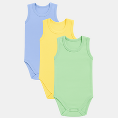 Pamučni bodići za bebe atlet set od 3 - Plava, Žuta, Mint