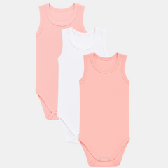 Pamučni bodići za bebe atlet set od 3 - Puder, Bela, Kajsija