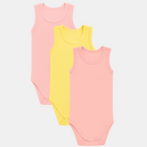 Pamučni bodići za bebe atlet set od 3- Puder, Žuta, Kajsija