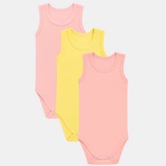 Pamučni bodići za bebe atlet set od 3- Puder, Žuta, Kajsija