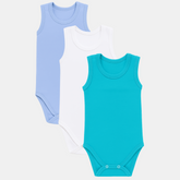Pamučni bodići za bebe atlet set od 3 - Plava. Bela, Tirkiz