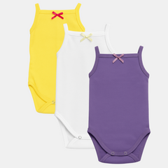 Pamučni bodići na bretele Set od 3 - Žuta, Bela, Lila