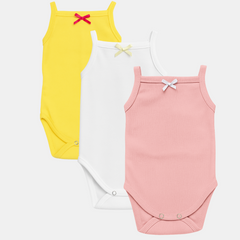 Pamučni bodići na bretele Set od 3 - Žuta, Bela, Puder