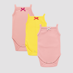 Pamučni bodići na bretele Set od 3 - Kajsija, Žuta, Puder