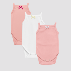 Pamučni bodići na bretele Set od 3 - Kajsija, Bela, Puder