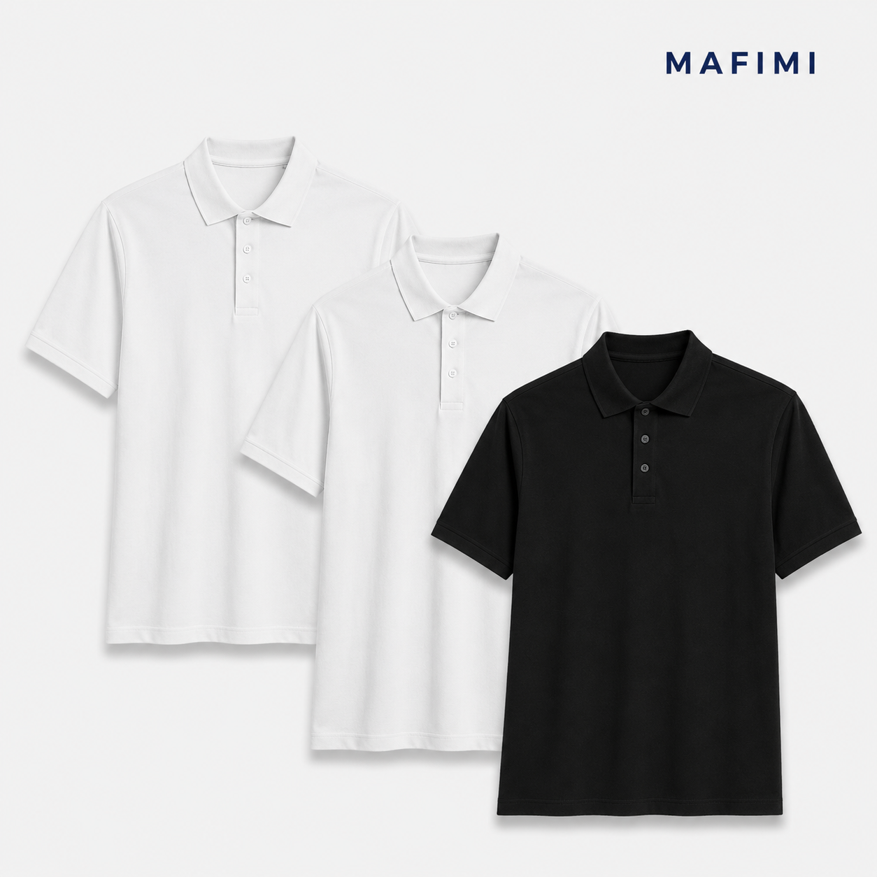 Mafimi Polo majice set od 2 bele i 1 crna