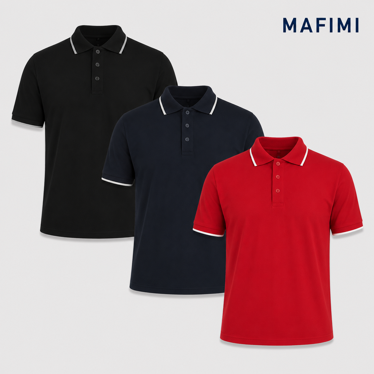 Mafimi Atlantic Premium Pique Polo set od 3 boje Crna, Teget, Crvena