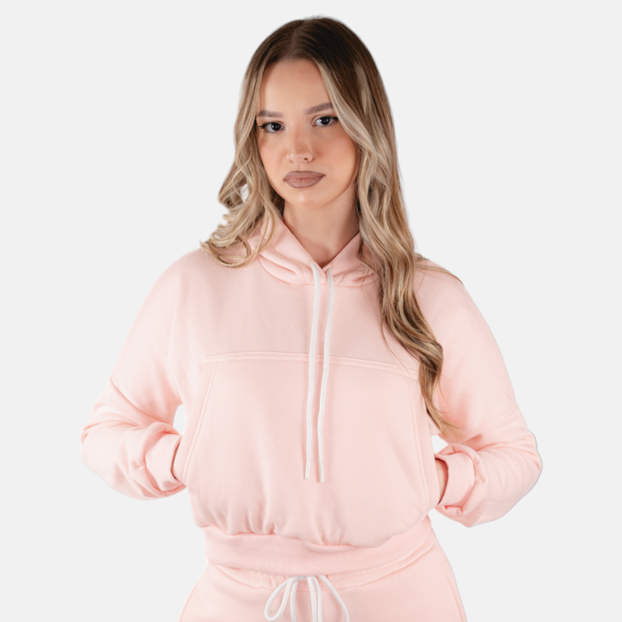 Crop roze duks sa kapuljačom