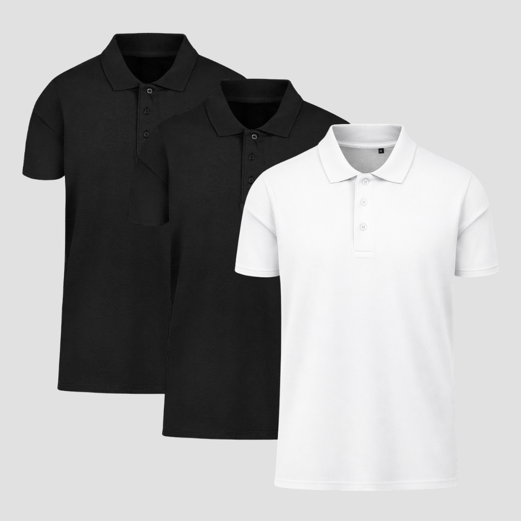 Muške polo majice set 3 komada (2 crne + 1 bela) – kvalitetan pamuk